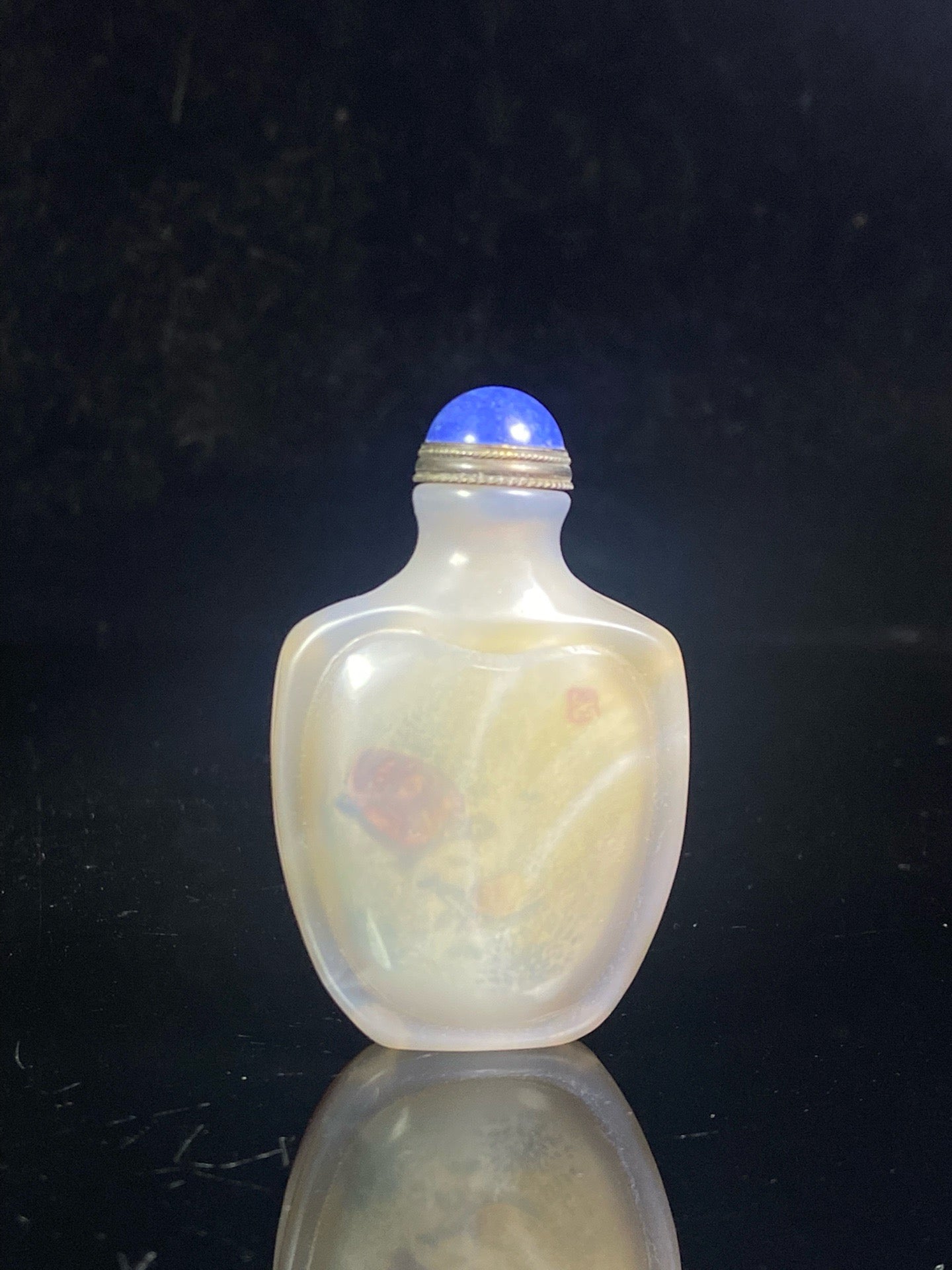 Chinese antique agate carved turtle shell with painted inside snuff bottle