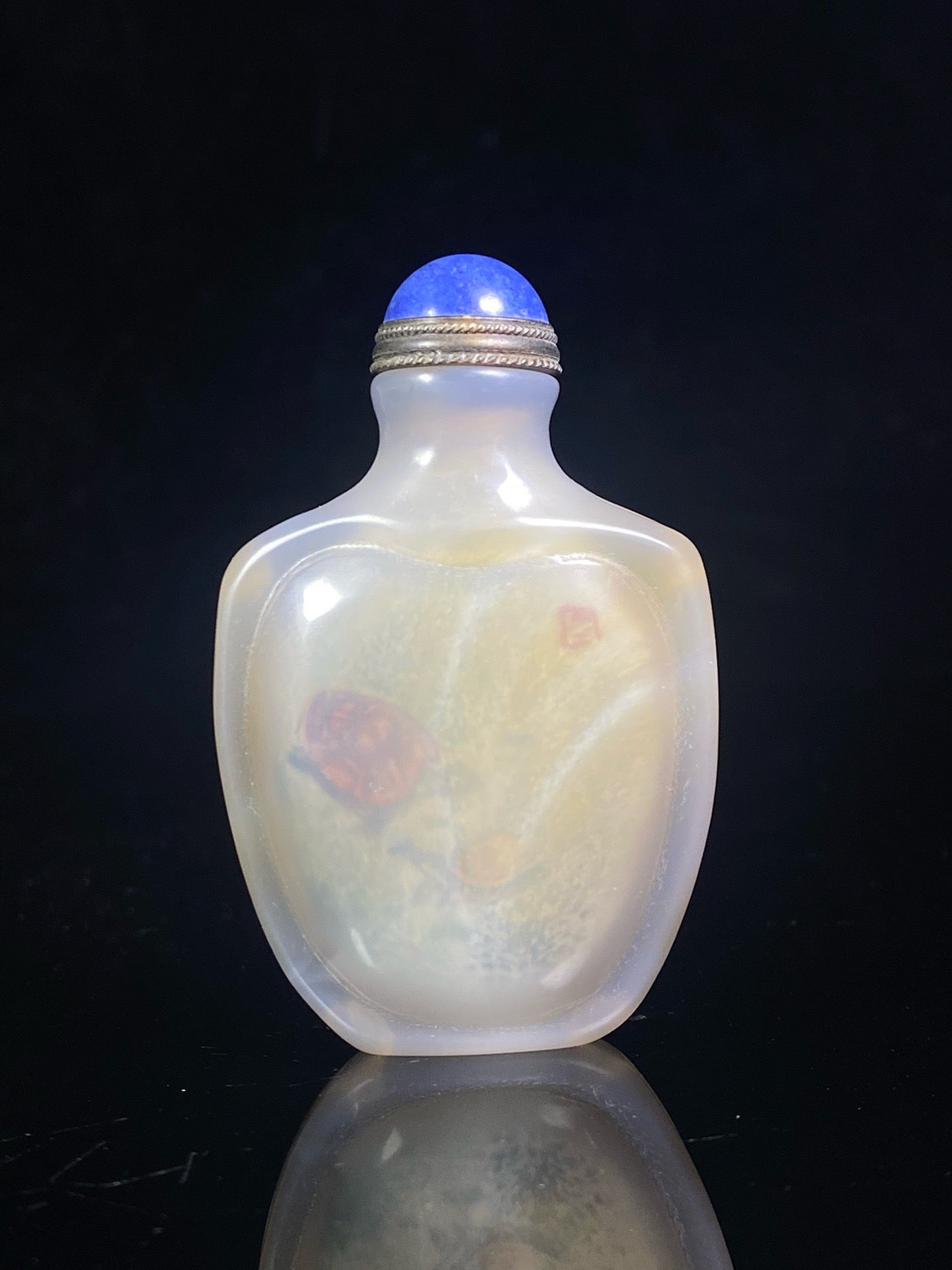Chinese antique agate carved turtle shell with painted inside snuff bottle
