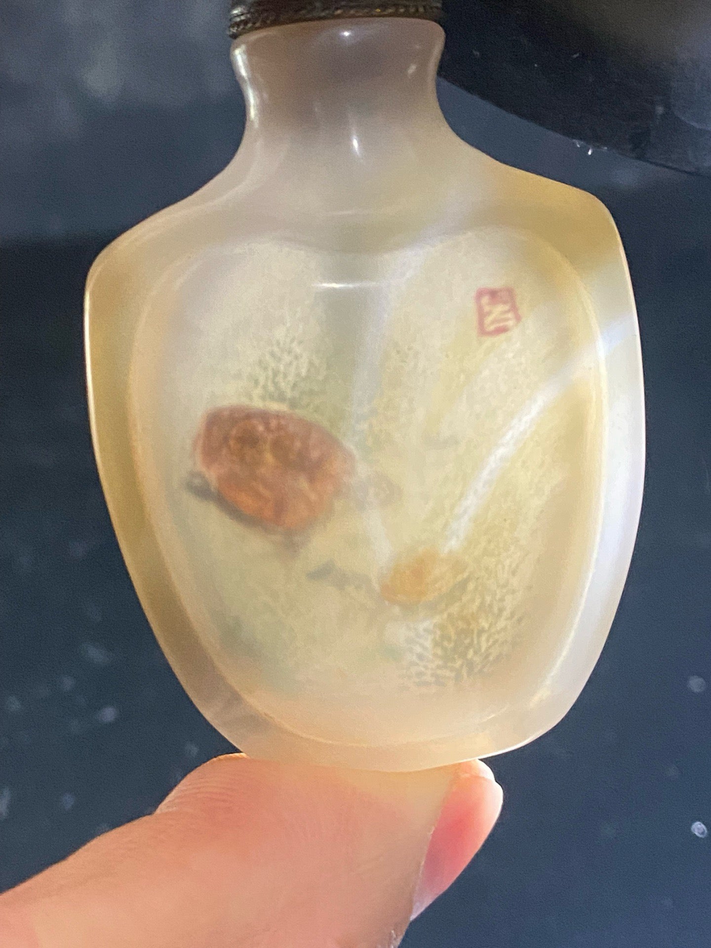 Chinese antique agate carved turtle shell with painted inside snuff bottle
