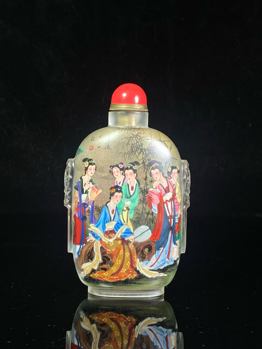 Chinese antique glass carved animal ear painted snuff bottle