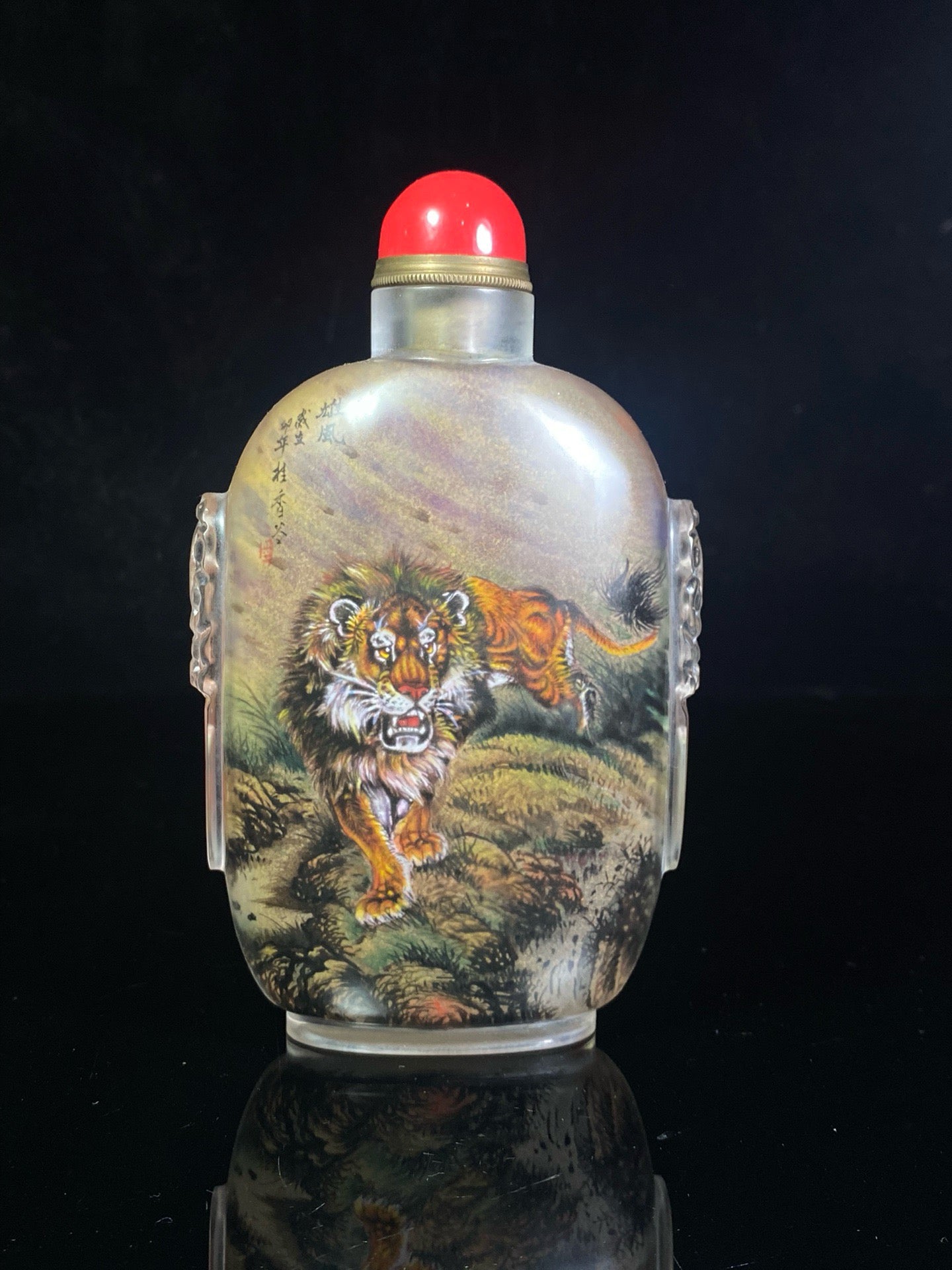 Chinese antique glass carved animal ear painted snuff bottle