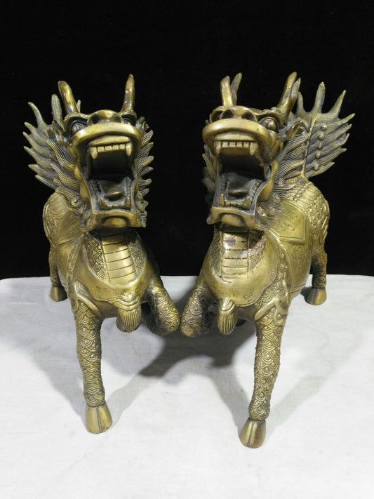 Chinese antique pure copper auspicious beast qilin ornament