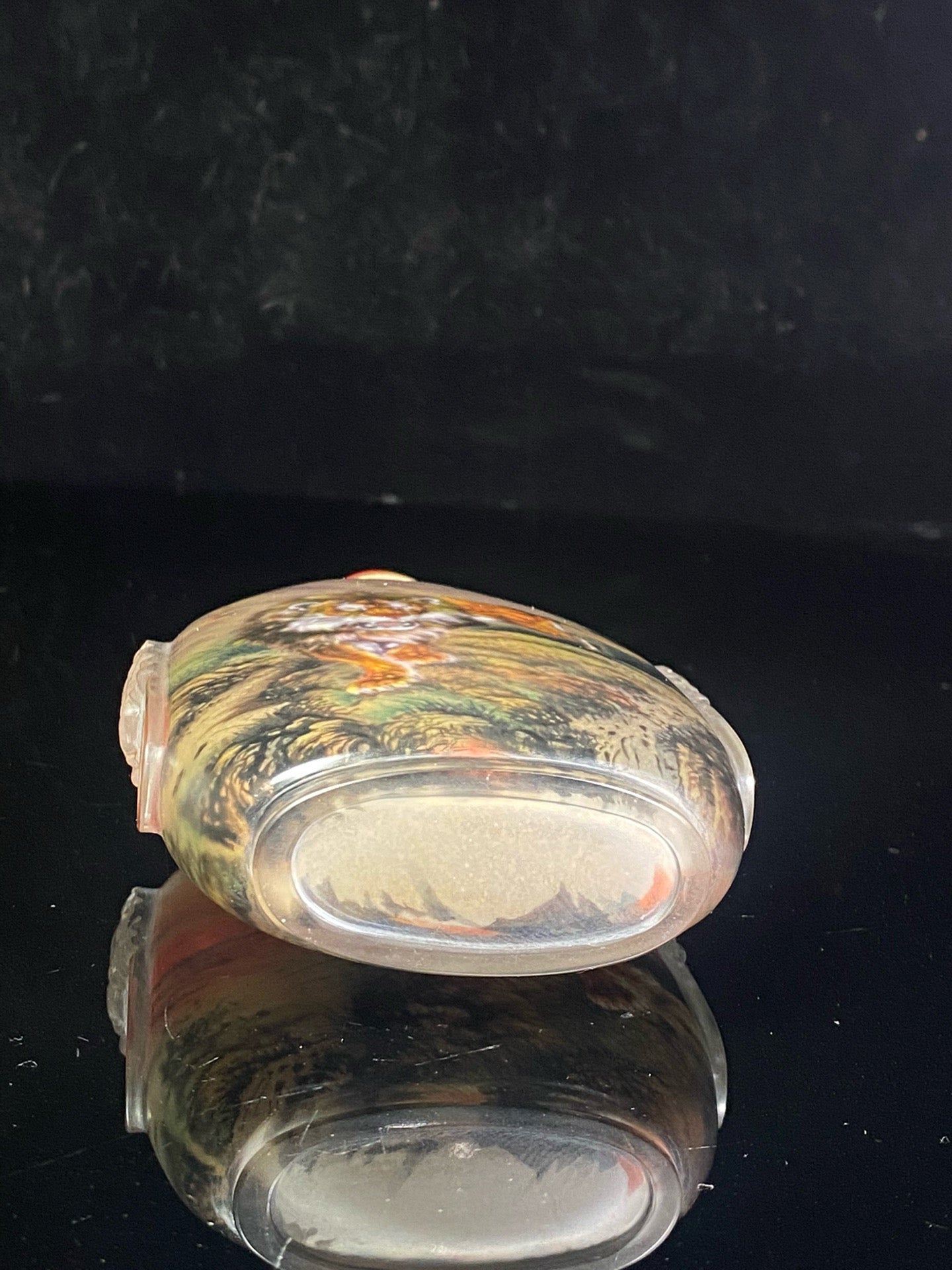 Chinese antique glass carved animal ear painted snuff bottle
