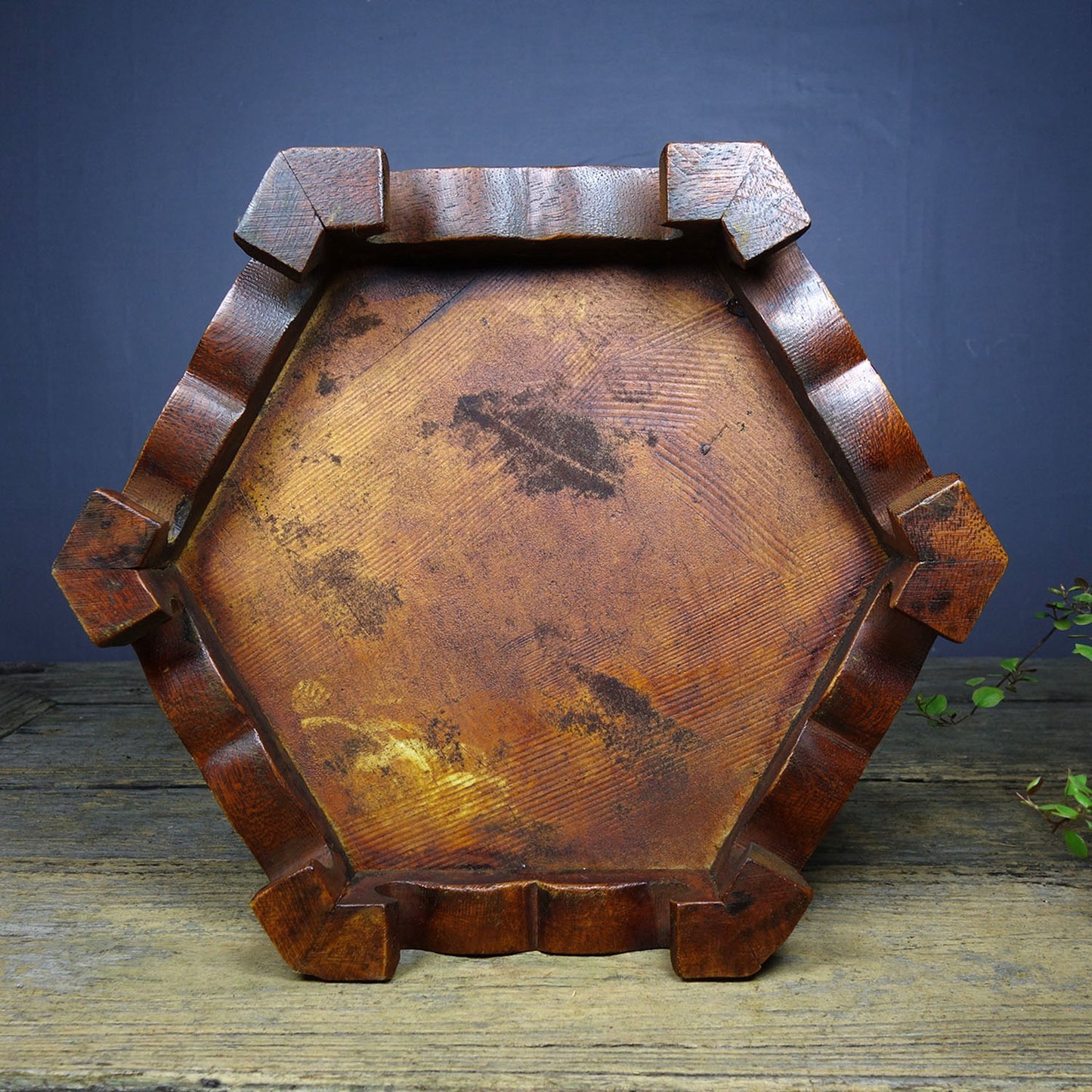 Flower pear wood inlaid porcelain plate painting hexagonal table tea table