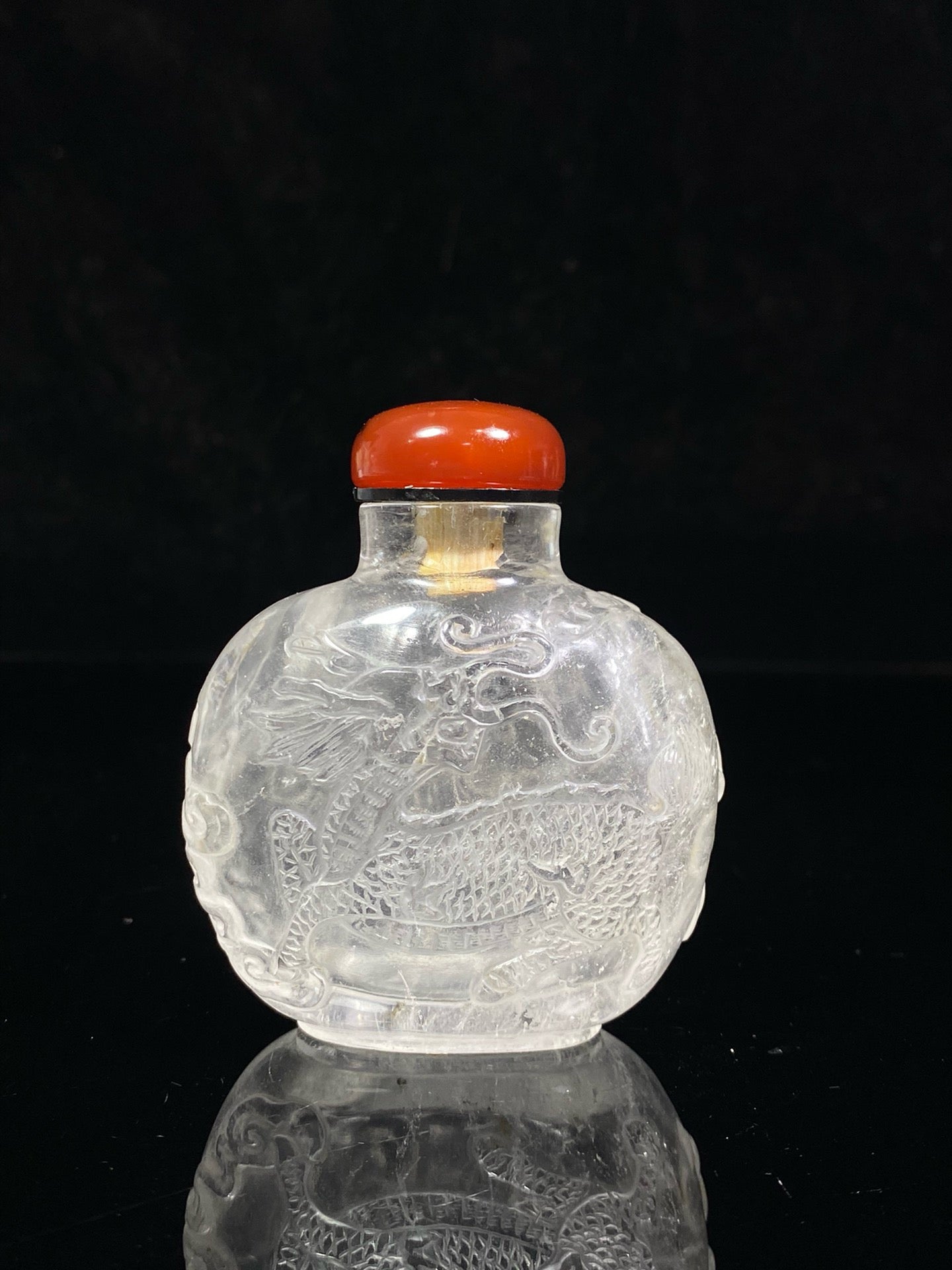 Chinese antique crystal double-sided carved snuff bottle