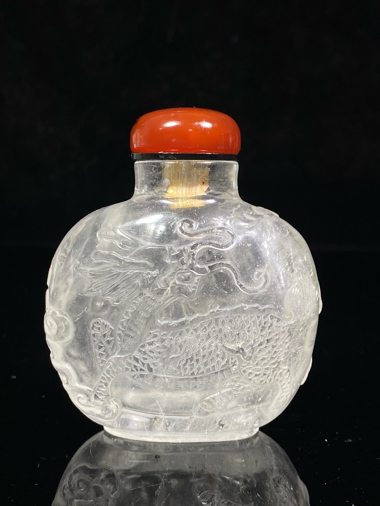 Chinese antique crystal double-sided carved snuff bottle