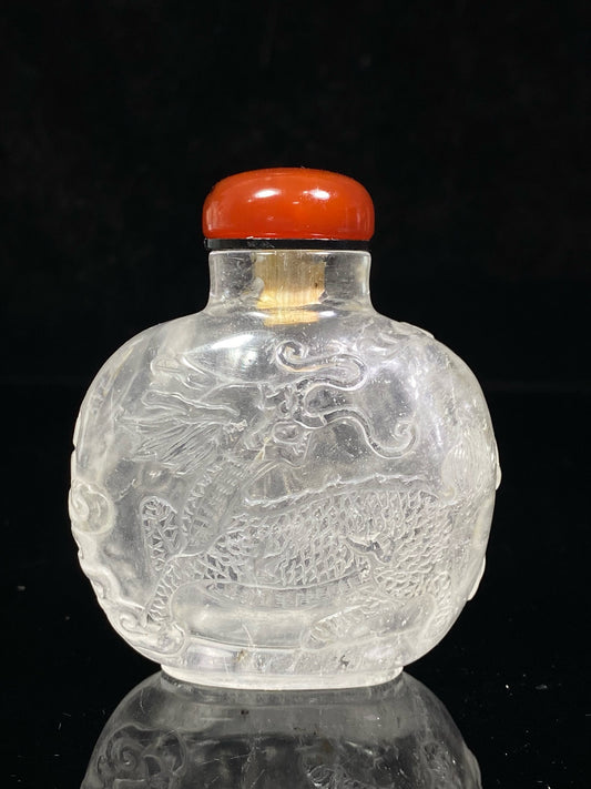Chinese antique crystal double-sided carved snuff bottle