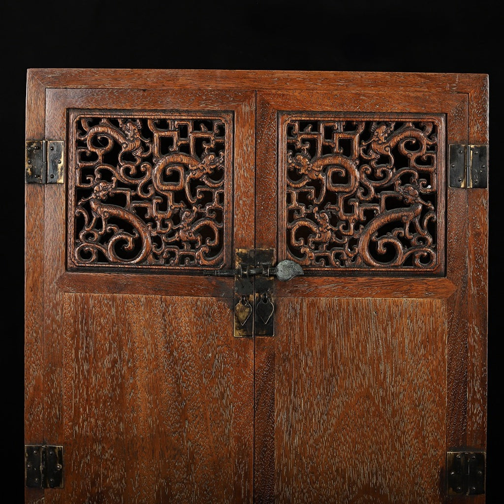 Hua Li Mu hollow carved opposite door bookcase