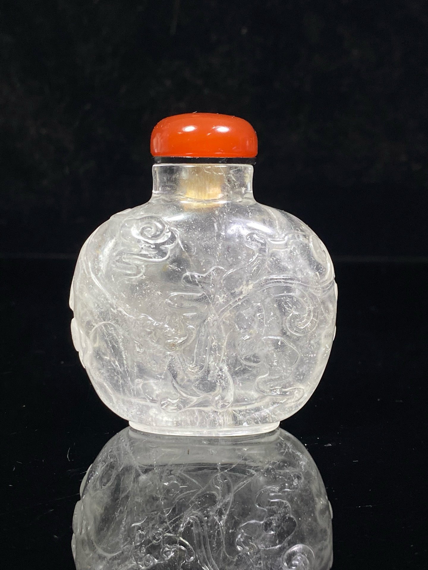 Chinese antique crystal double-sided carved snuff bottle