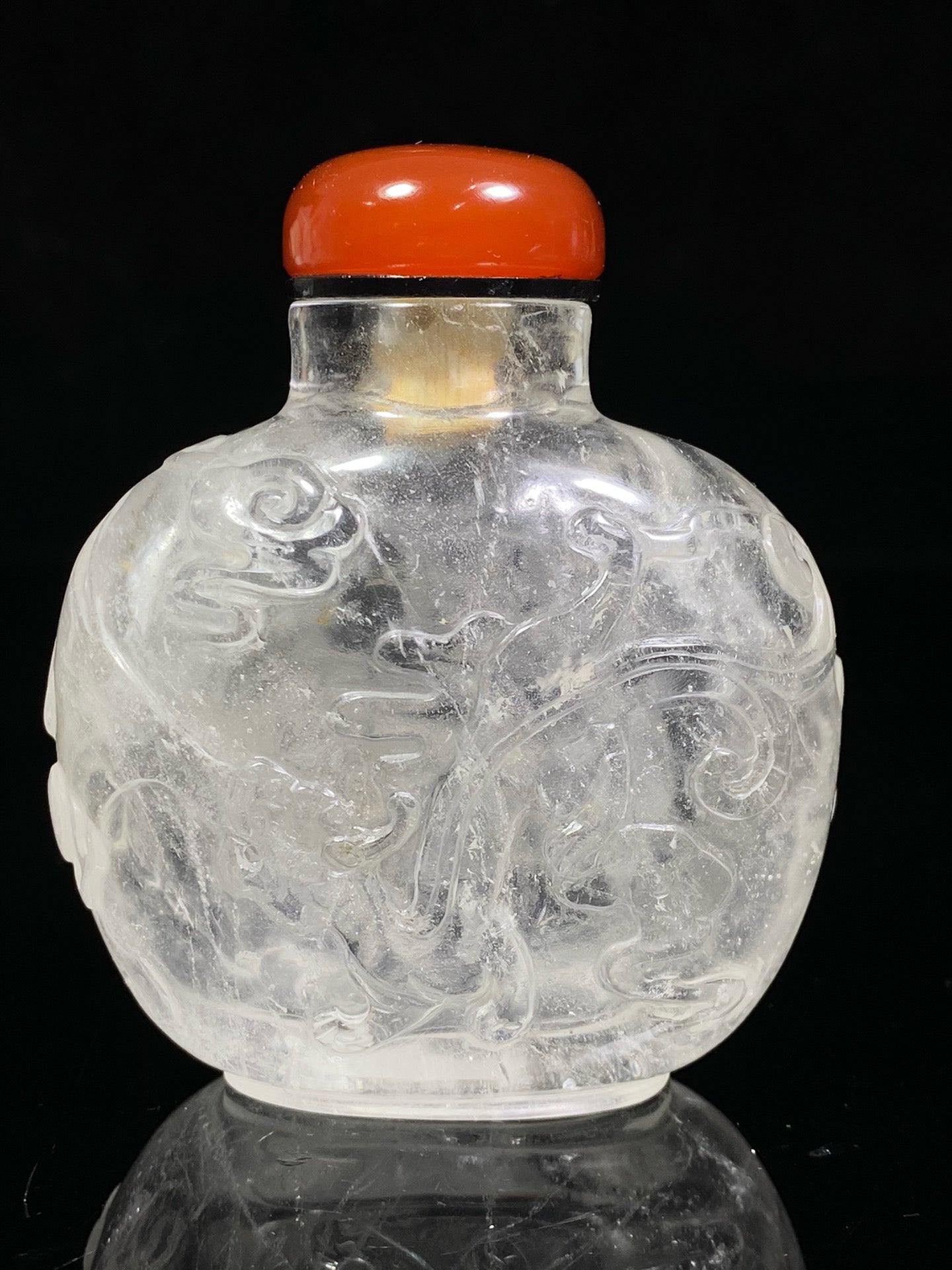 Chinese antique crystal double-sided carved snuff bottle