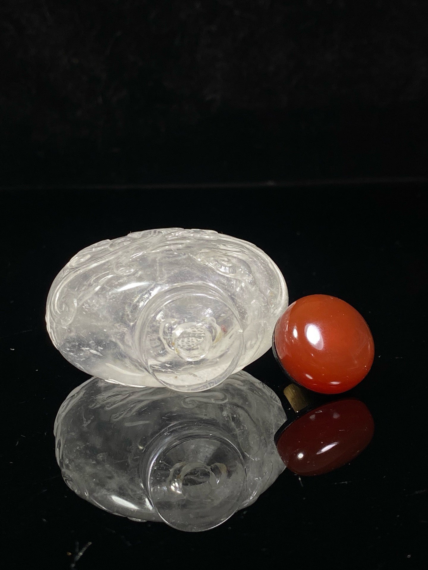 Chinese antique crystal double-sided carved snuff bottle
