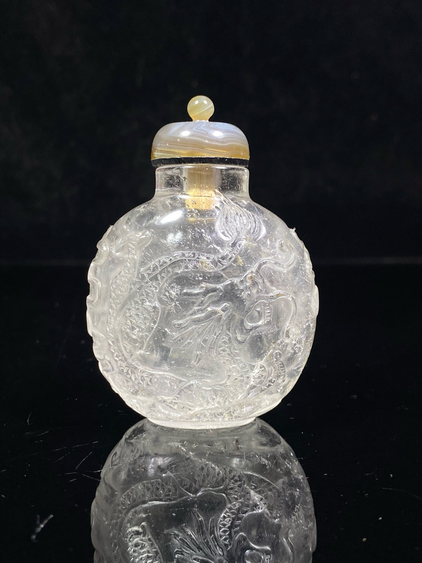 Chinese antique crystal double-sided carved snuff bottle