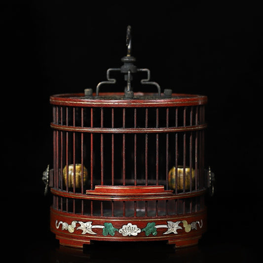 Pear wood inlaid shell grasshopper cage