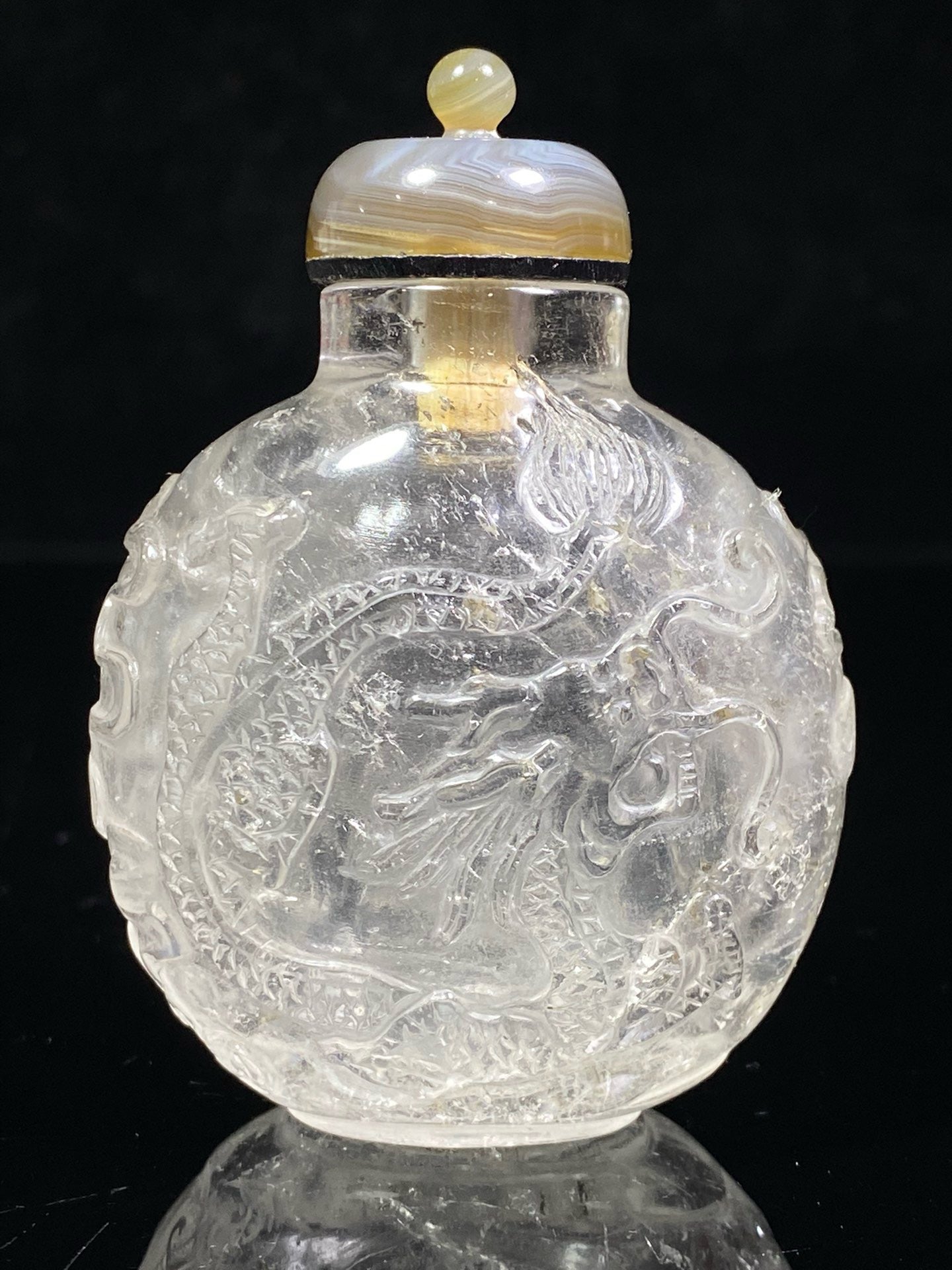 Chinese antique crystal double-sided carved snuff bottle