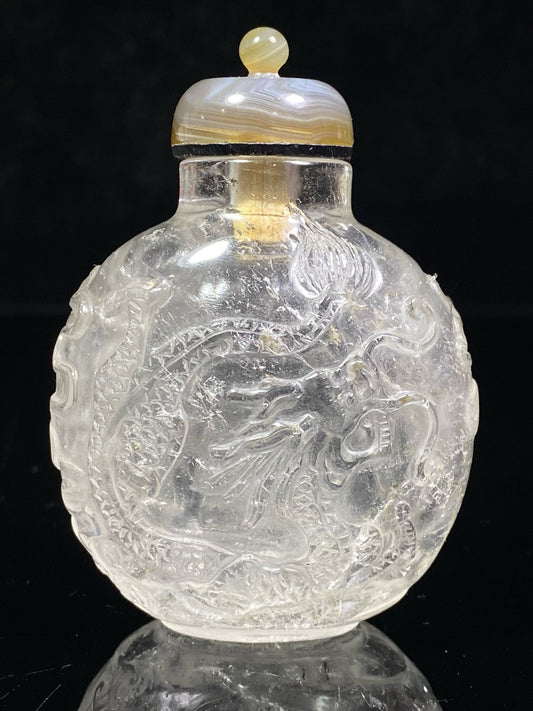 Chinese antique crystal double-sided carved snuff bottle