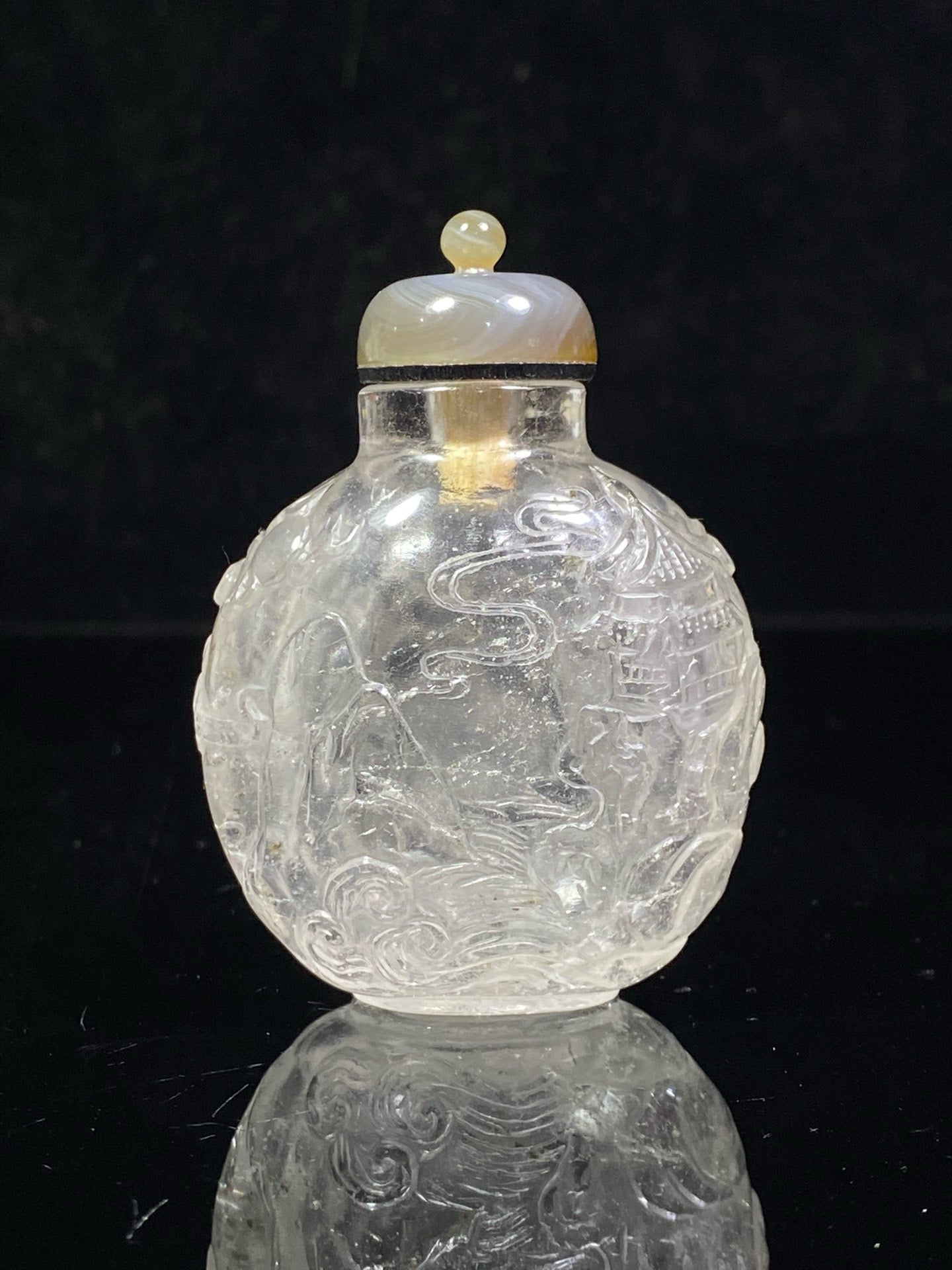 Chinese antique crystal double-sided carved snuff bottle