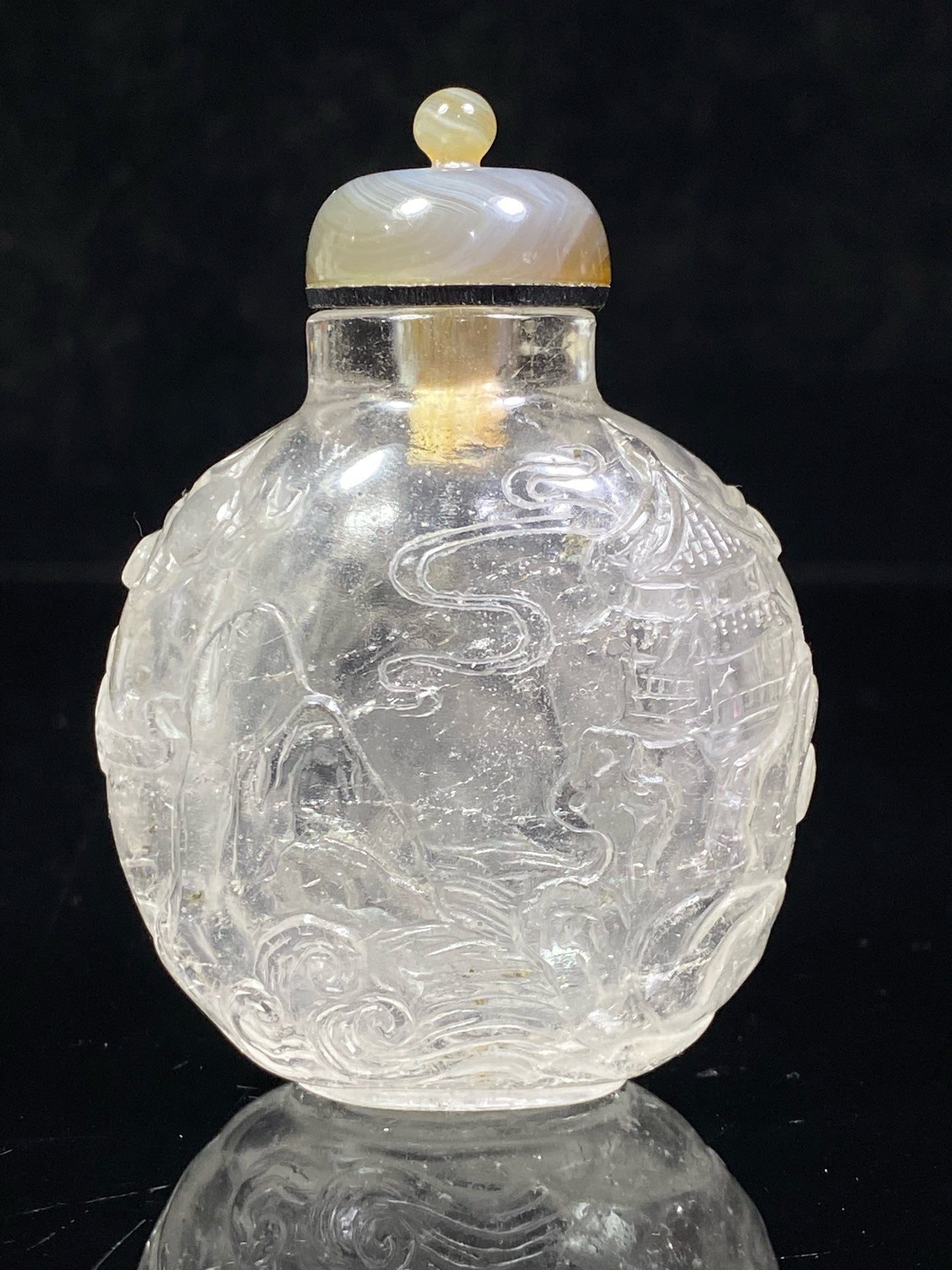 Chinese antique crystal double-sided carved snuff bottle
