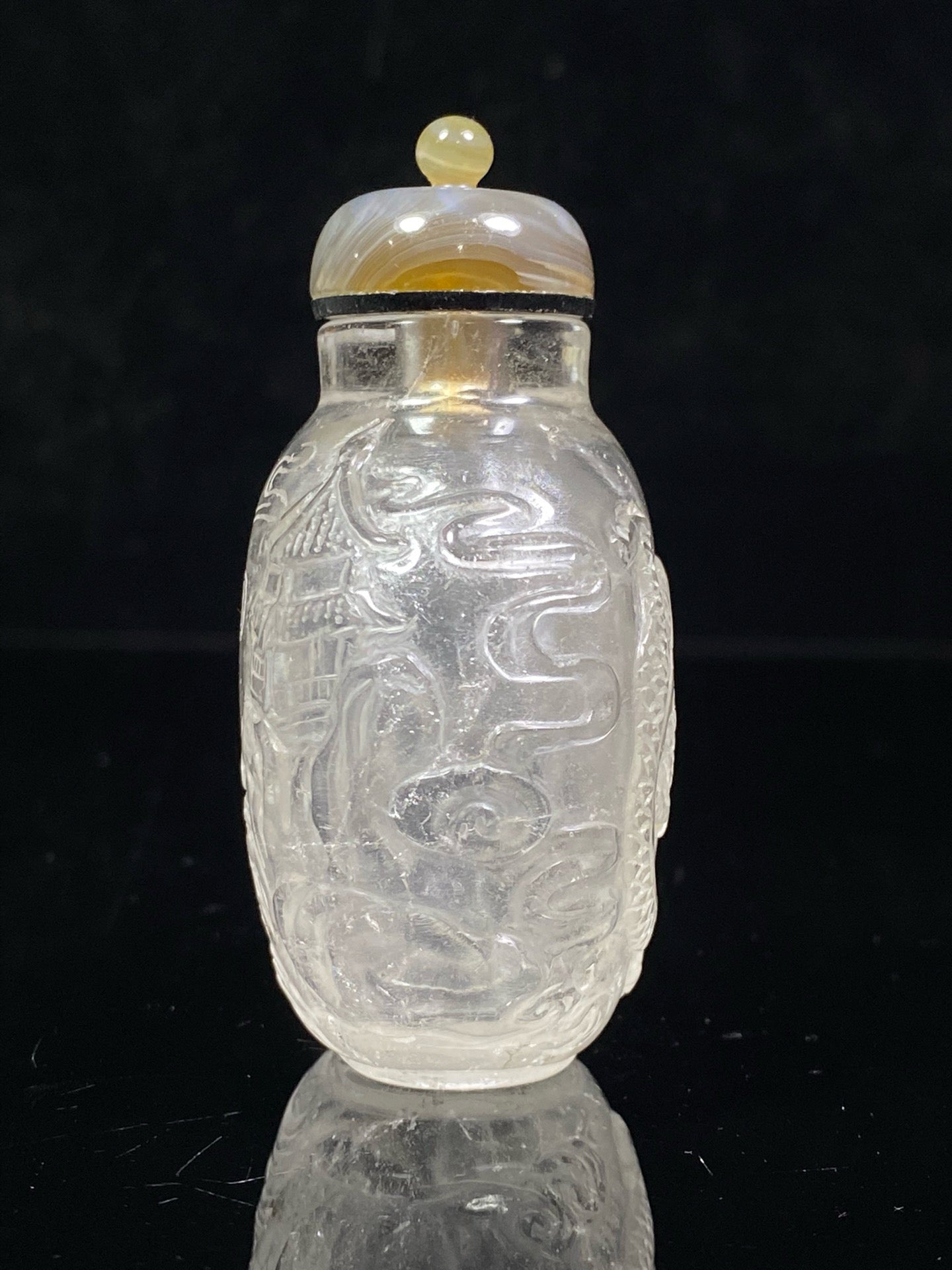 Chinese antique crystal double-sided carved snuff bottle