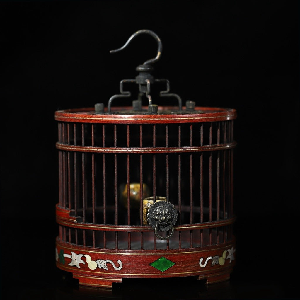 Pear wood inlaid shell grasshopper cage