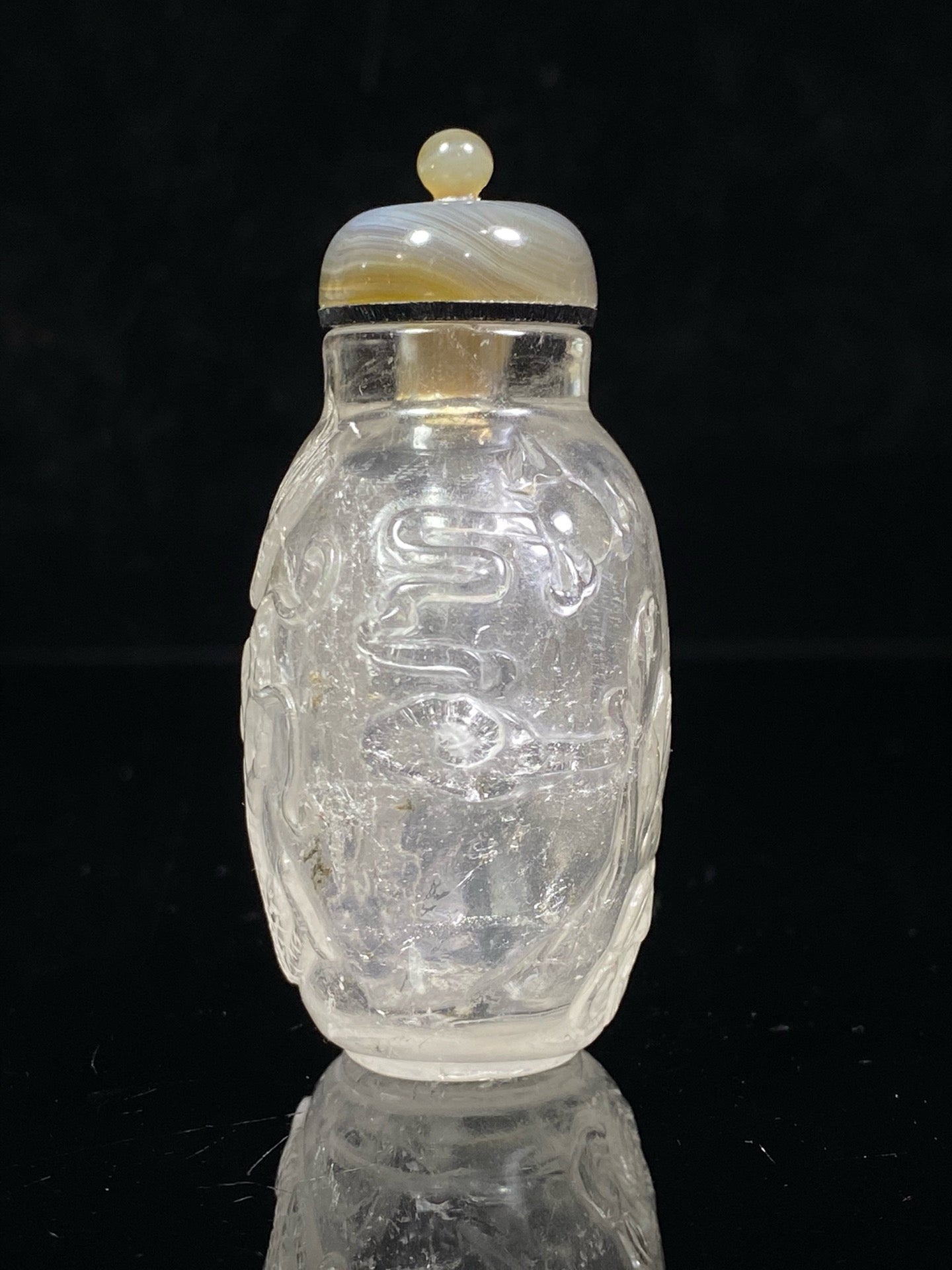 Chinese antique crystal double-sided carved snuff bottle