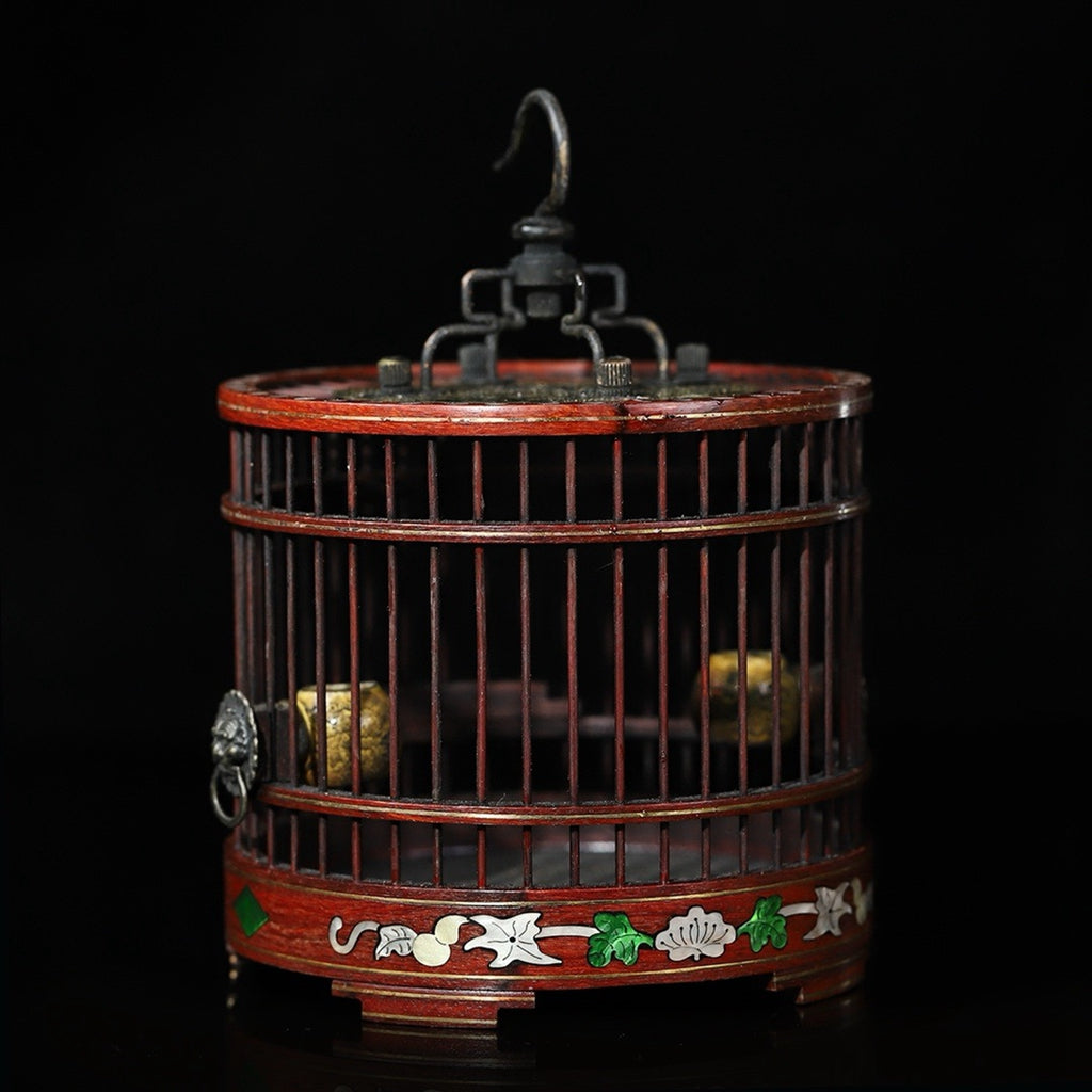 Pear wood inlaid shell grasshopper cage