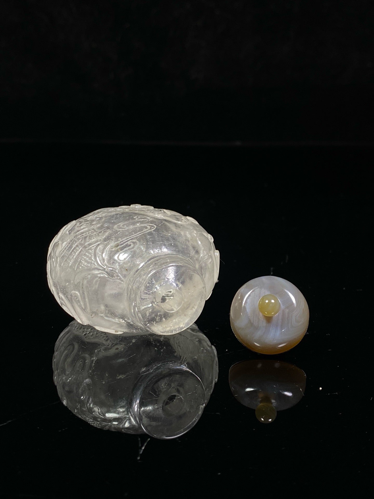 Chinese antique crystal double-sided carved snuff bottle