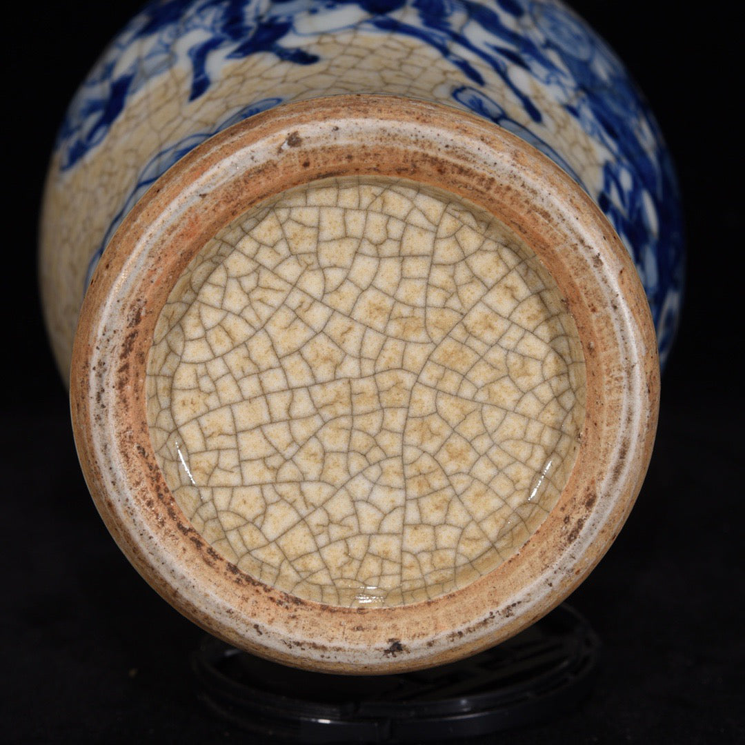 Blue and white open film character story pattern double ear bottle