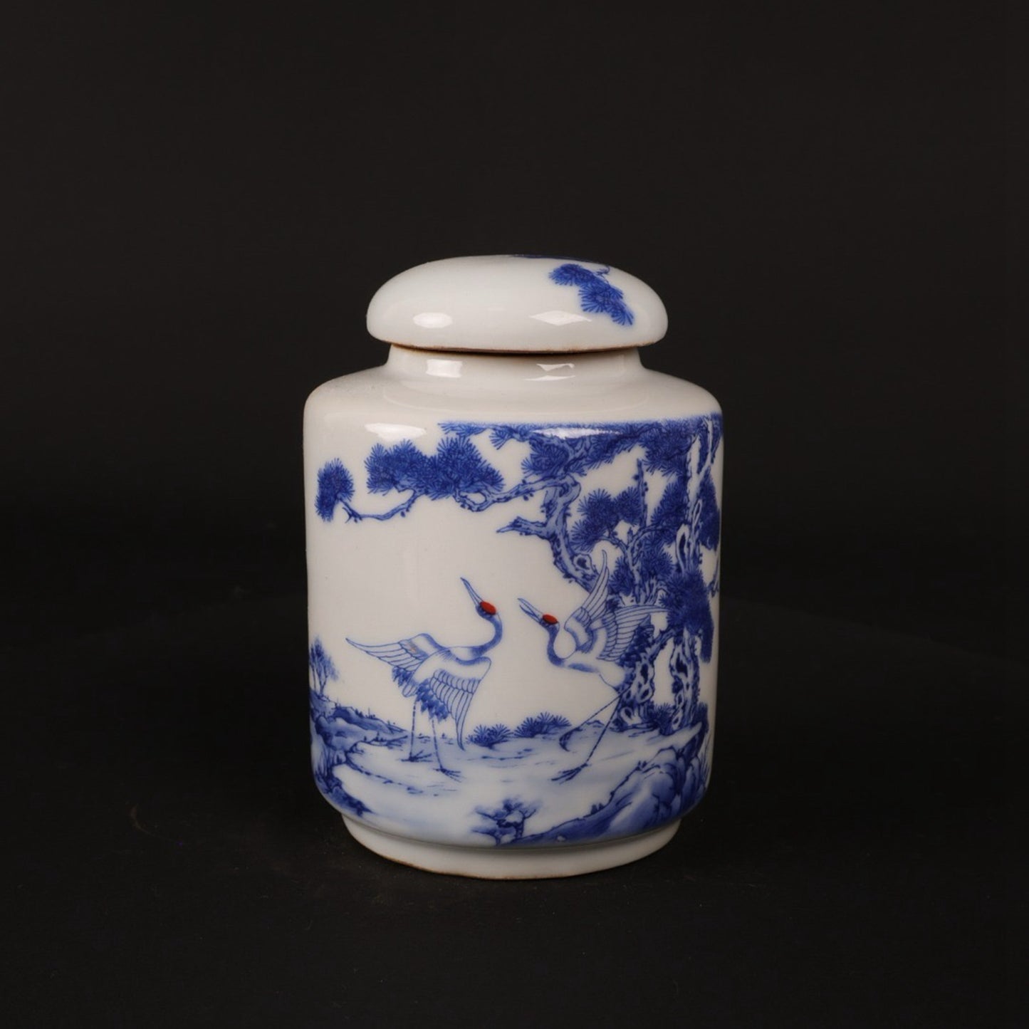 Blue and white pine and crane welcoming spring patterned tea jar