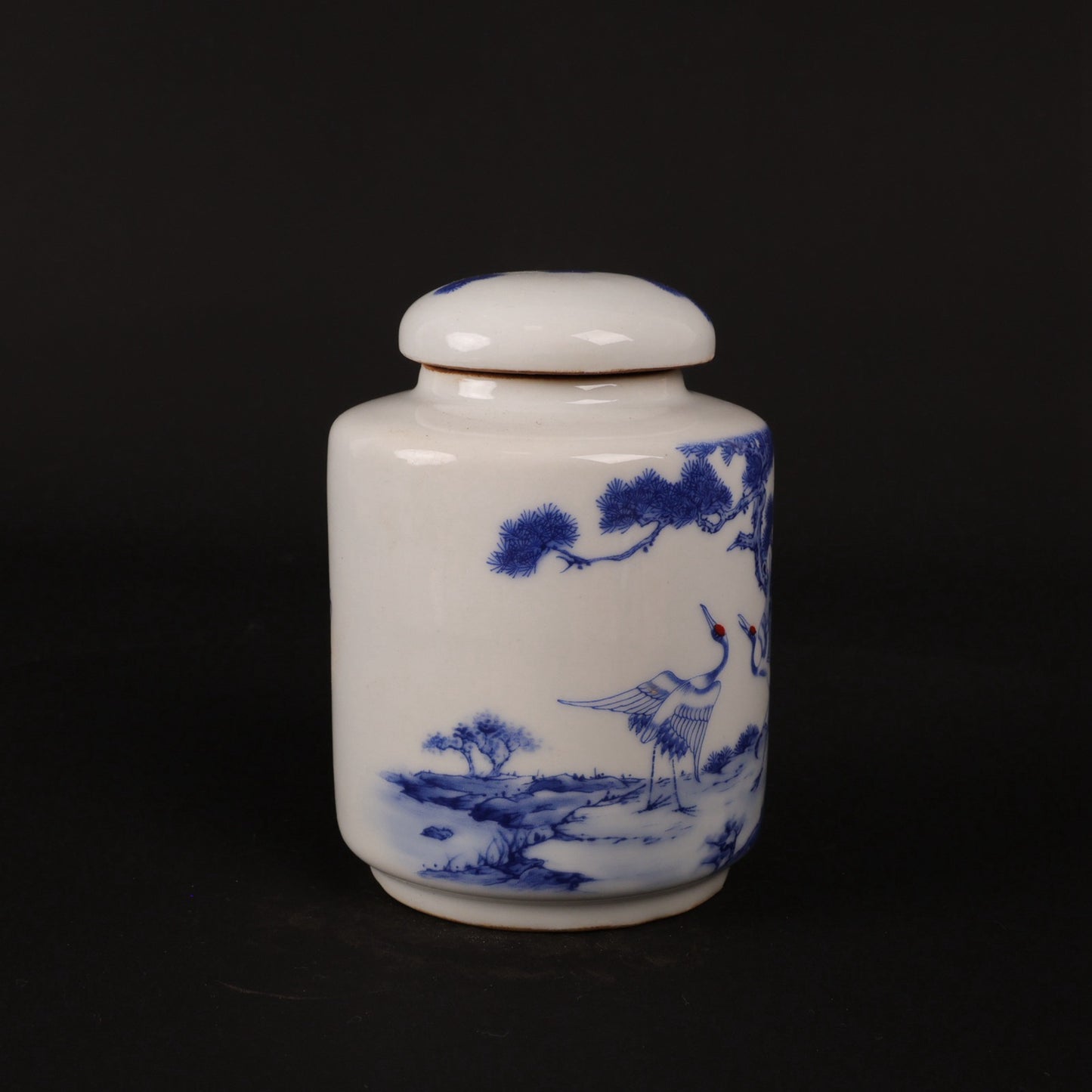 Blue and white pine and crane welcoming spring patterned tea jar