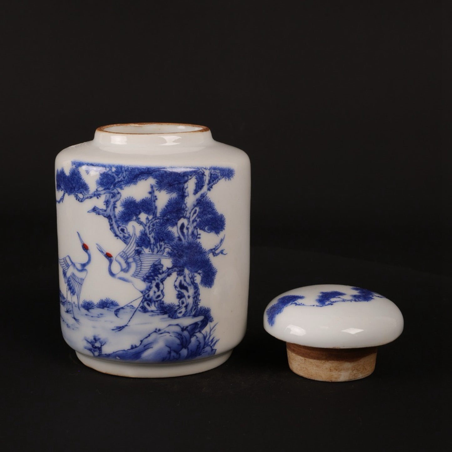 Blue and white pine and crane welcoming spring patterned tea jar