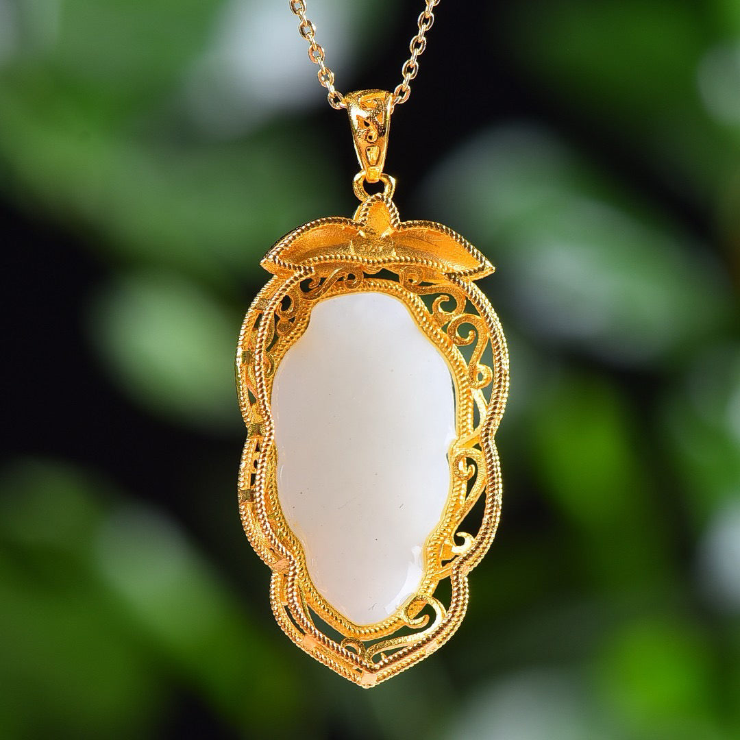 Silver inlaid Hotan Jade pendant