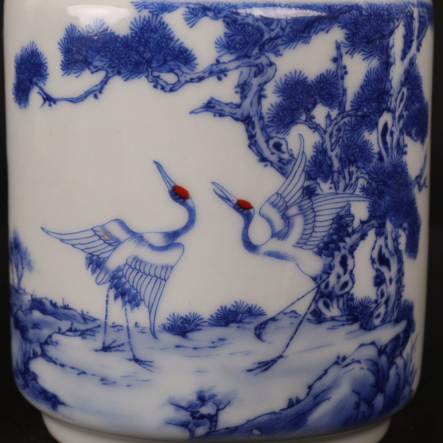 Blue and white pine and crane welcoming spring patterned tea jar