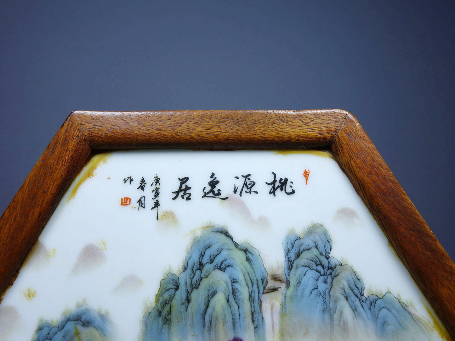 Flower pear wood inlaid hand-painted porcelain plate hexagonal table tea table