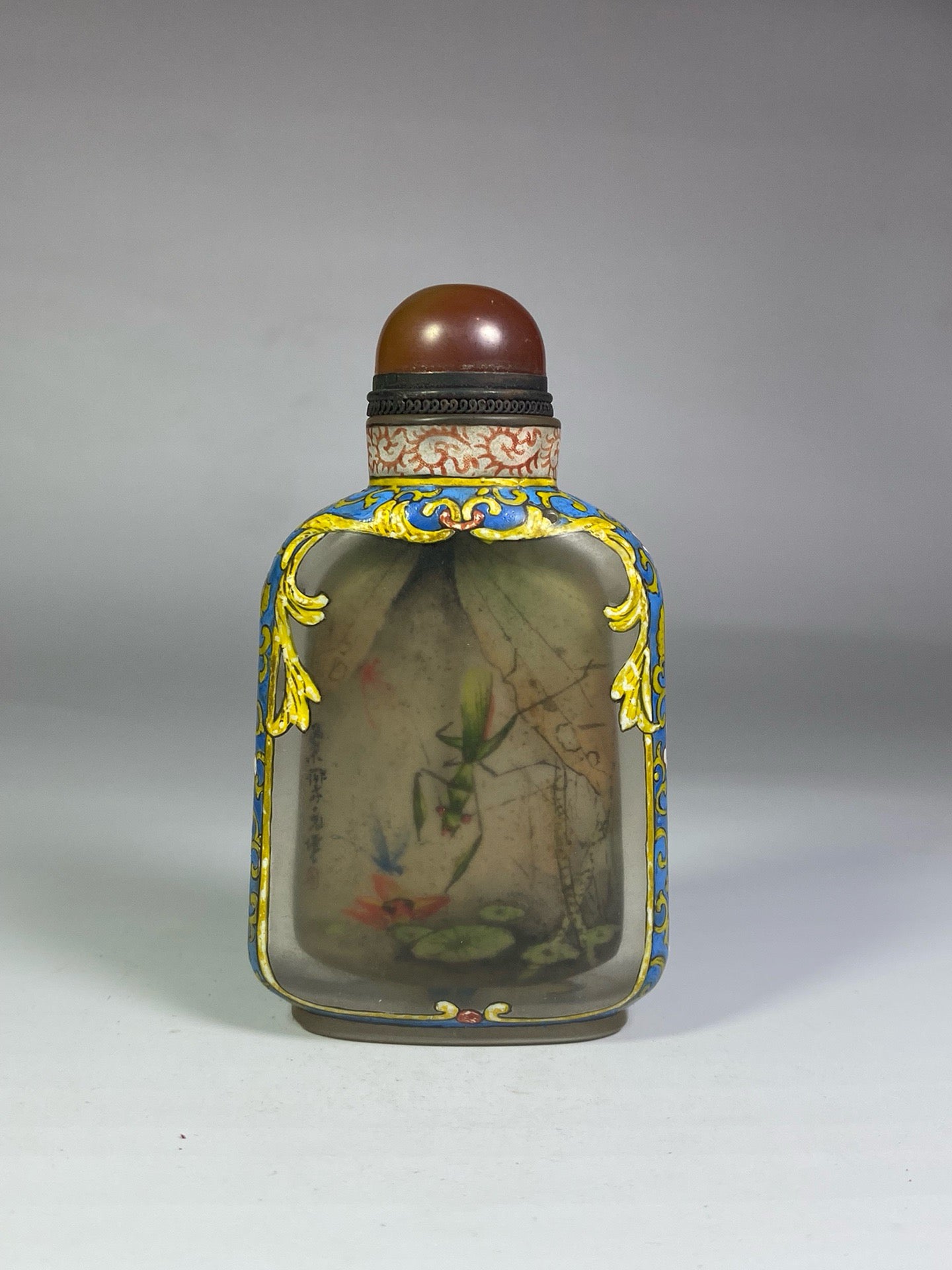 Chinese antique glass exterior painting enamel interior painting cordyceps snuff bottle