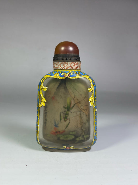 Chinese antique glass exterior painting enamel interior painting cordyceps snuff bottle