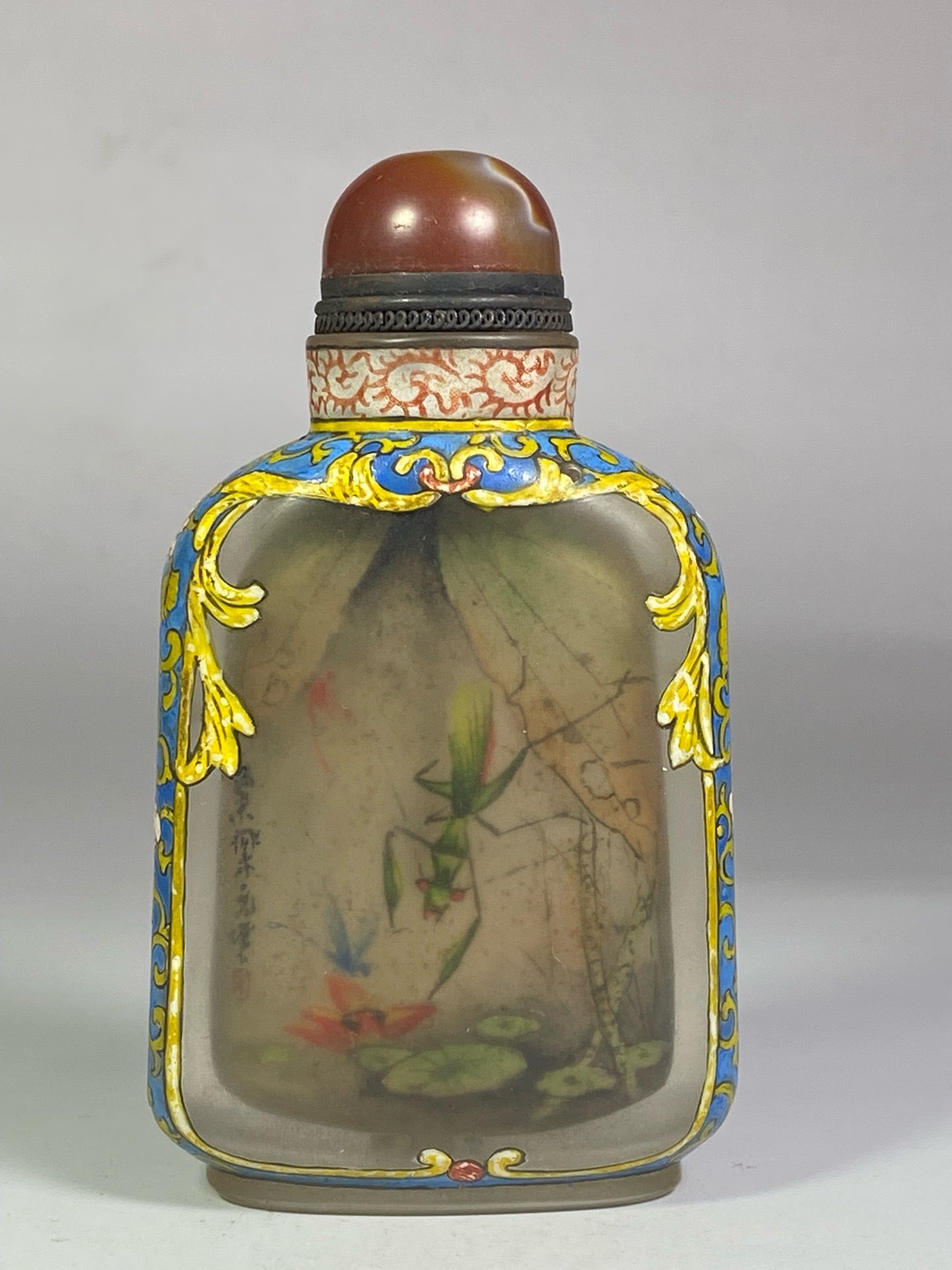 Chinese antique glass exterior painting enamel interior painting cordyceps snuff bottle