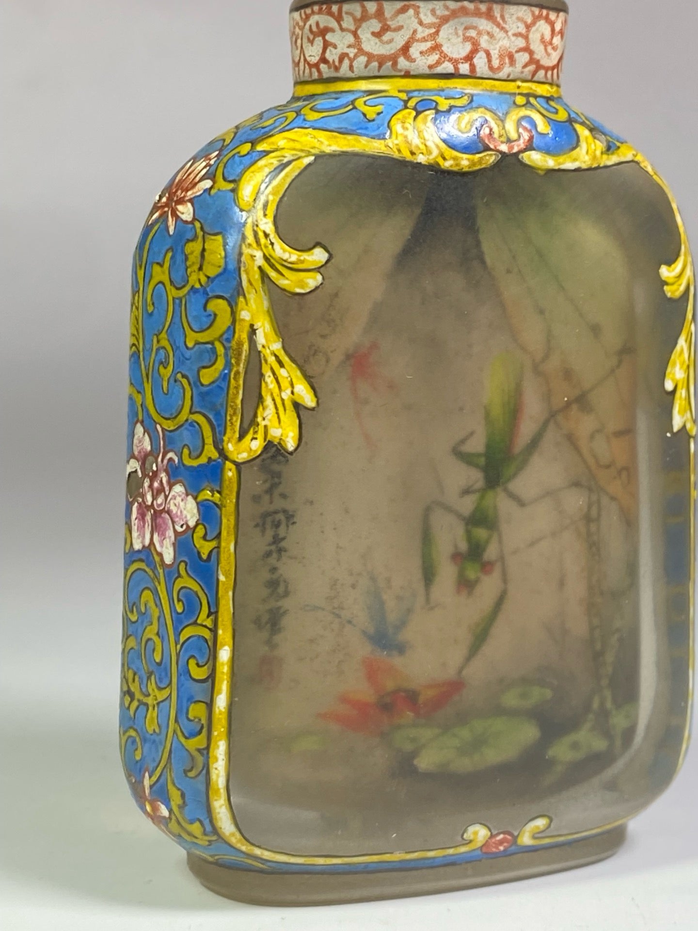 Chinese antique glass exterior painting enamel interior painting cordyceps snuff bottle