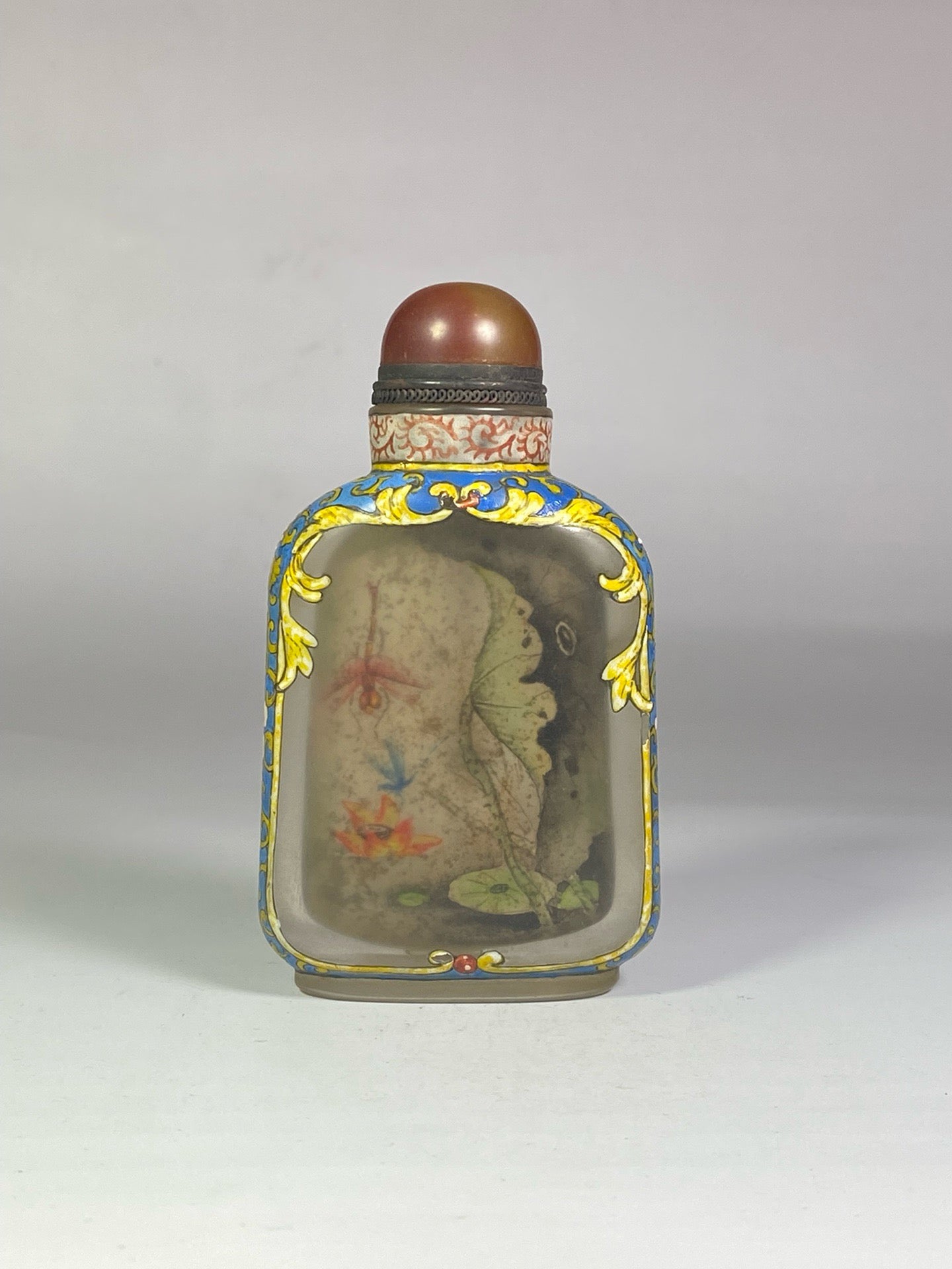 Chinese antique glass exterior painting enamel interior painting cordyceps snuff bottle