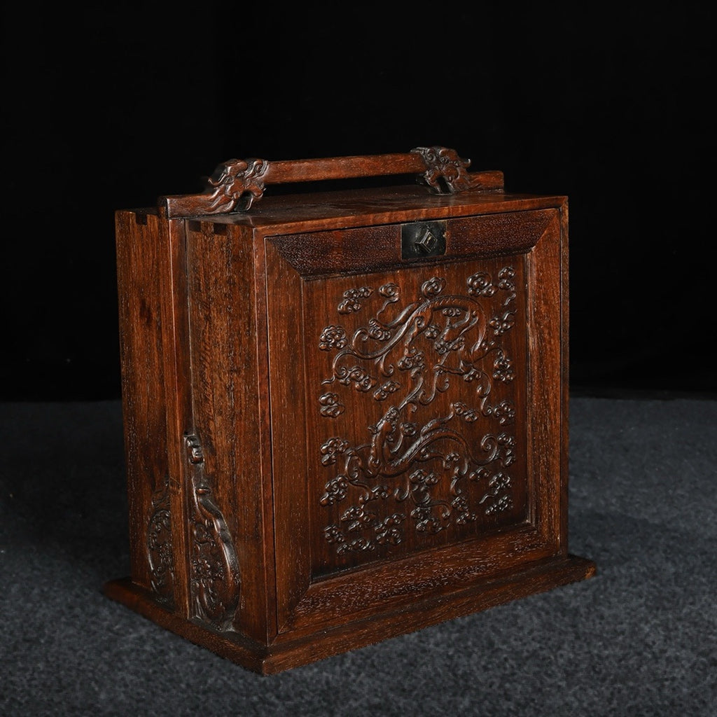 Hua Li Mu carved dragon head large suitcase