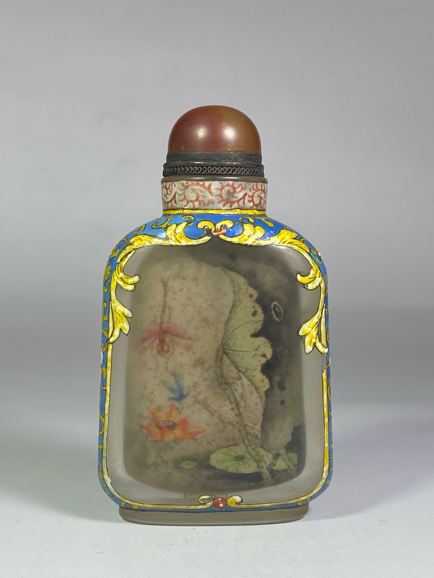 Chinese antique glass exterior painting enamel interior painting cordyceps snuff bottle