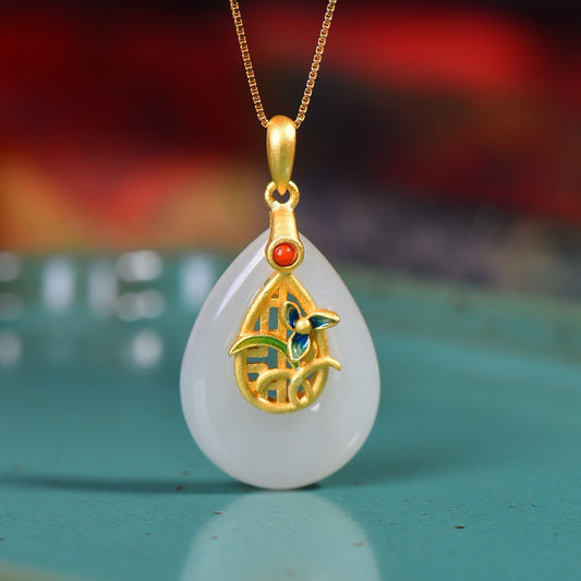 Silver inlaid Hotan Jade pendant