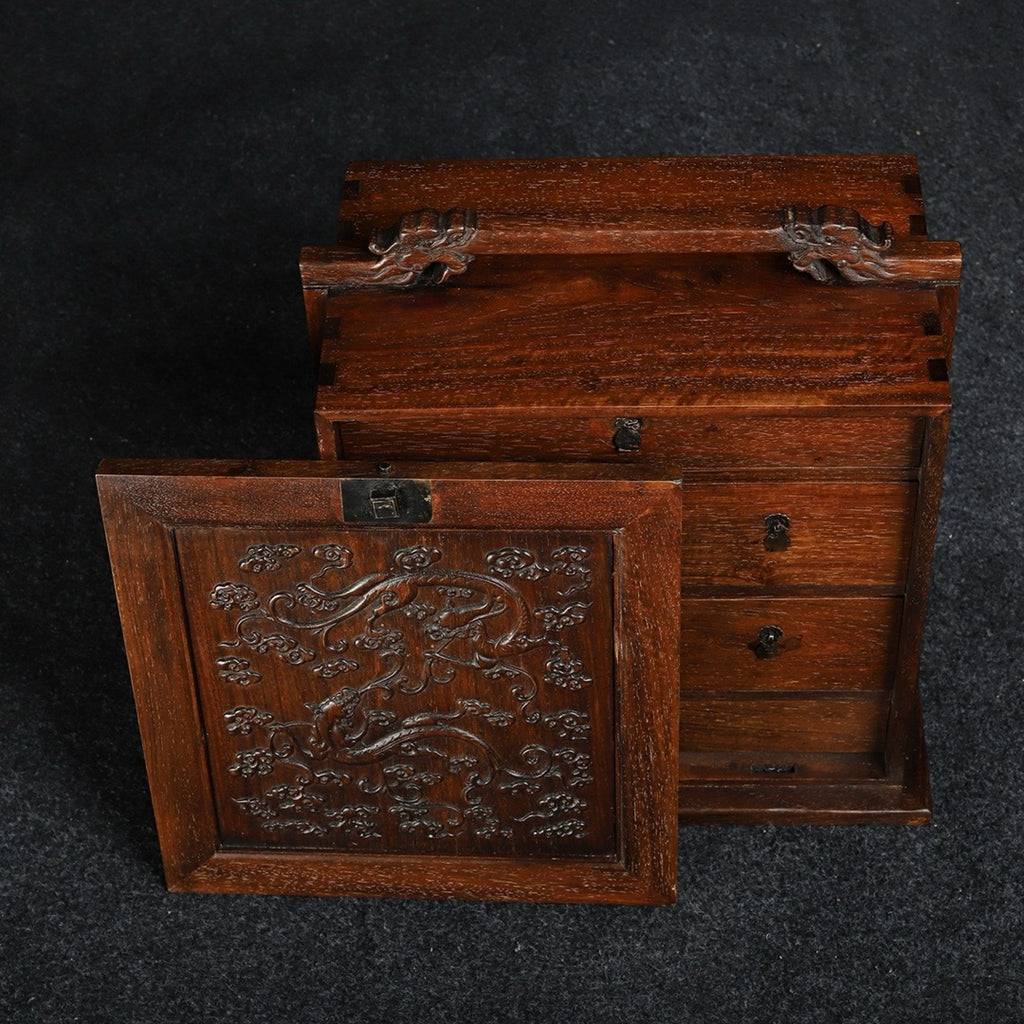 Hua Li Mu carved dragon head large suitcase