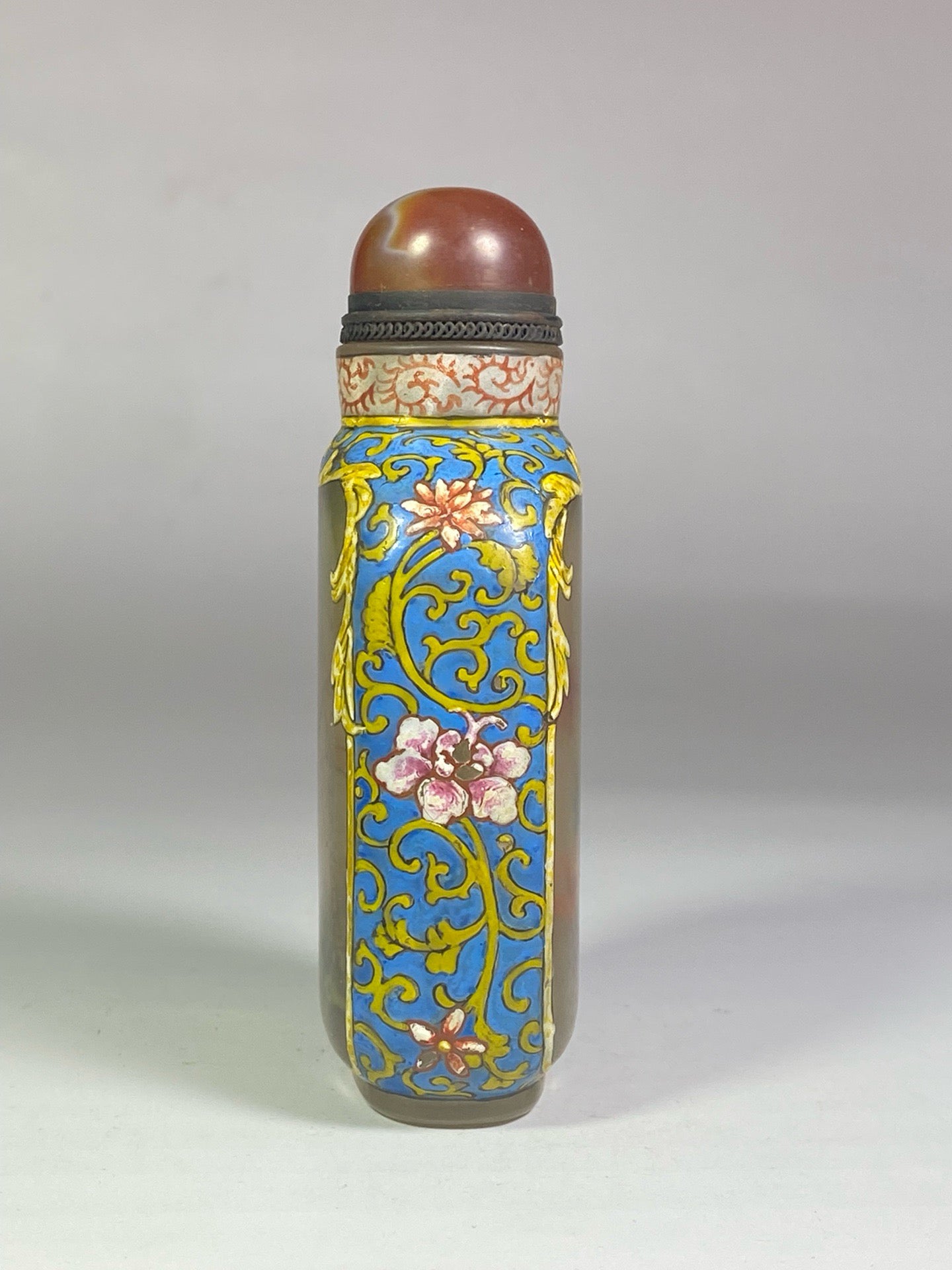 Chinese antique glass exterior painting enamel interior painting cordyceps snuff bottle