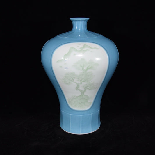 Monochrome glazed open window attic landscape plum vase