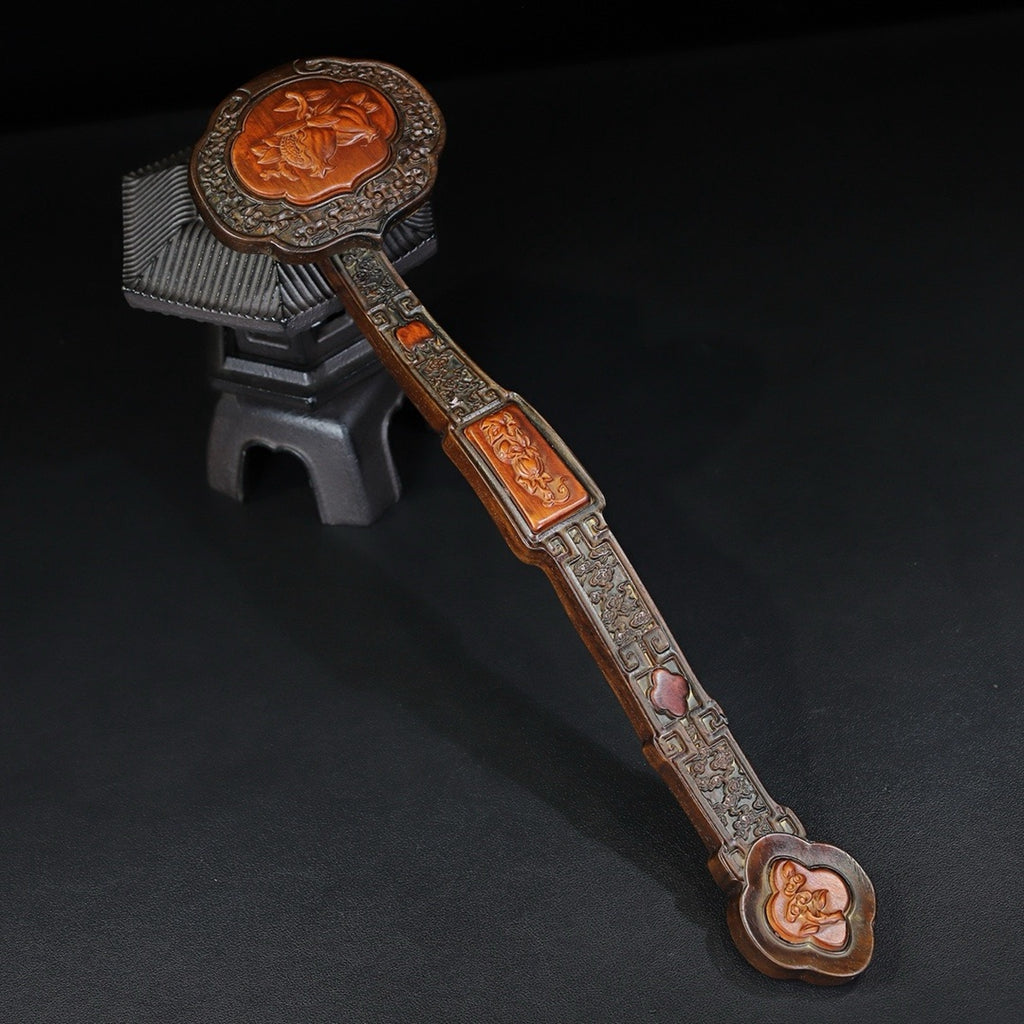 Carved rosewood auspicious cloud, melon and fruit ornaments