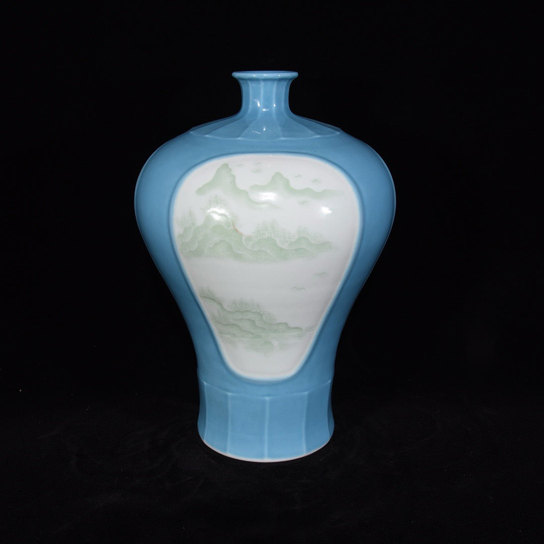 Monochrome glazed open window attic landscape plum vase