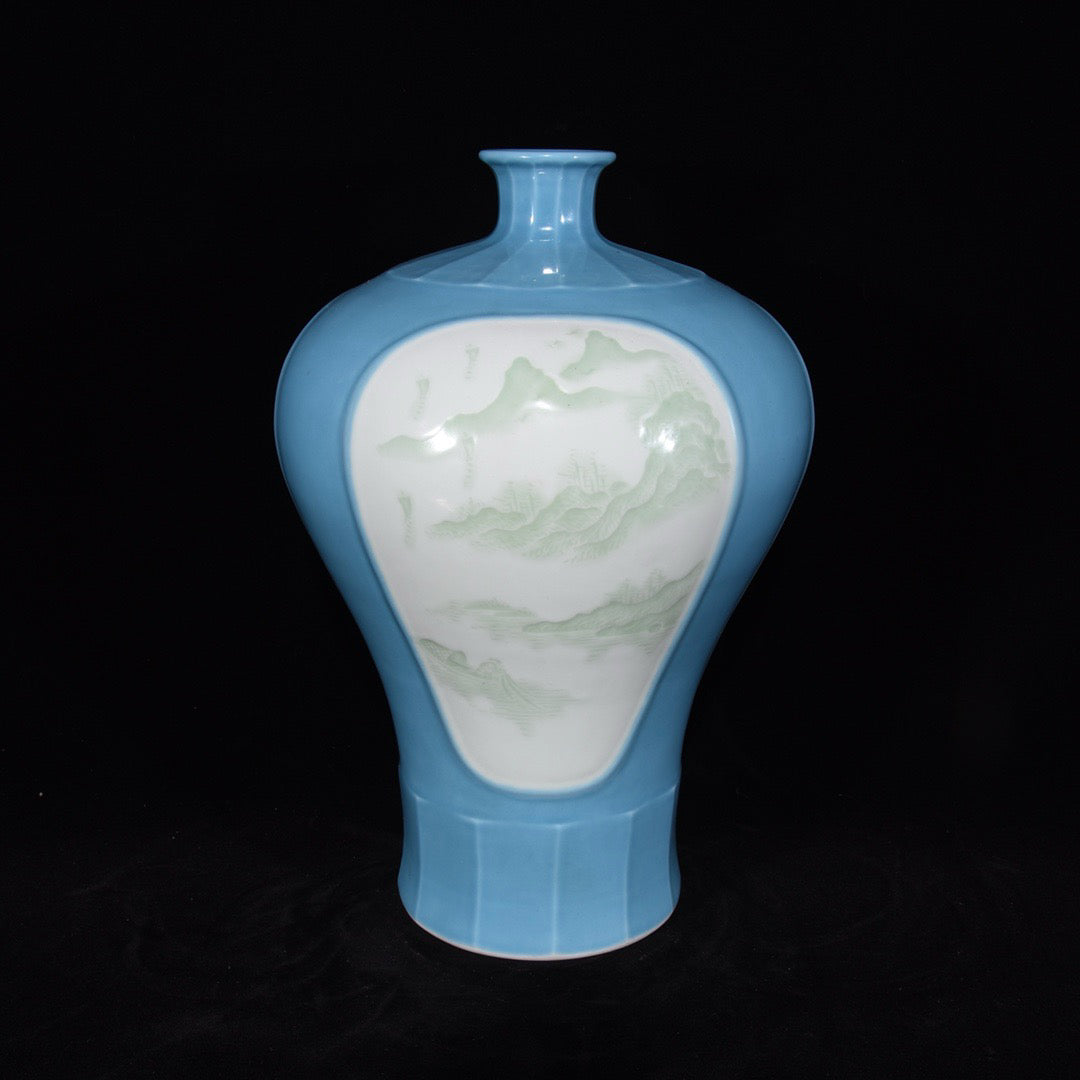 Monochrome glazed open window attic landscape plum vase
