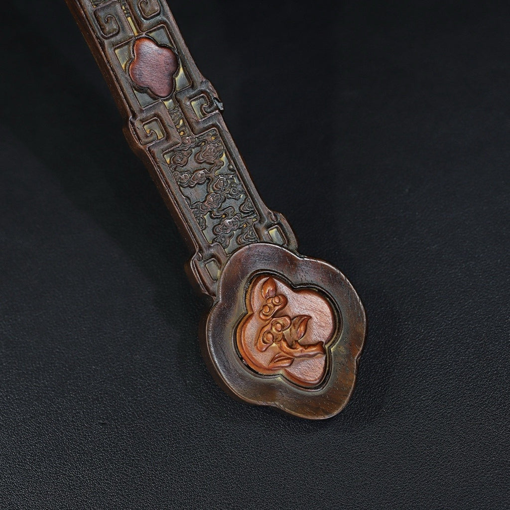 Carved rosewood auspicious cloud, melon and fruit ornaments