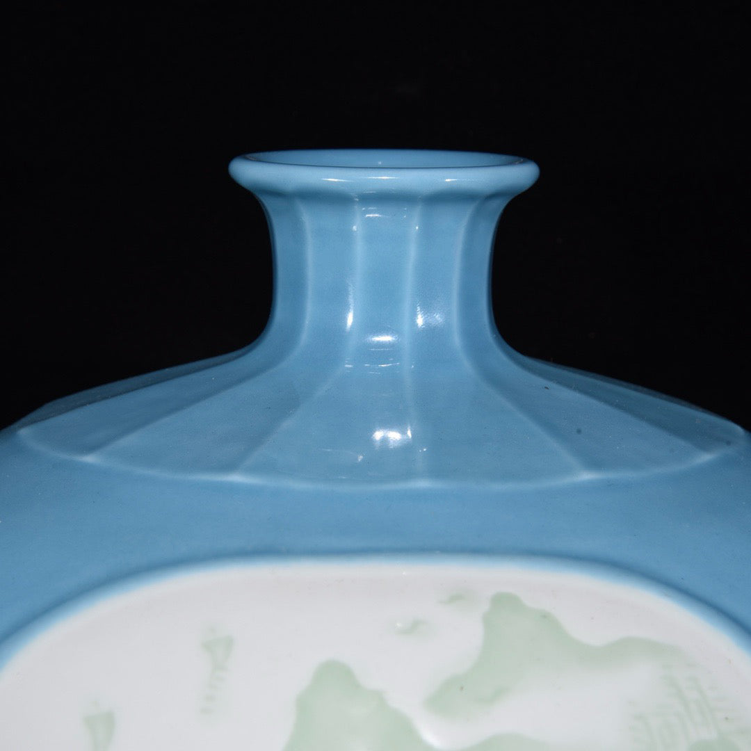 Monochrome glazed open window attic landscape plum vase