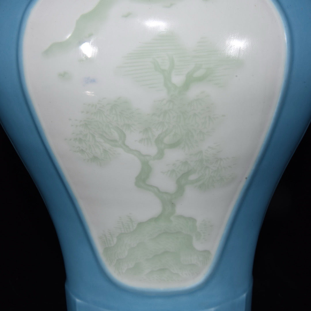 Monochrome glazed open window attic landscape plum vase